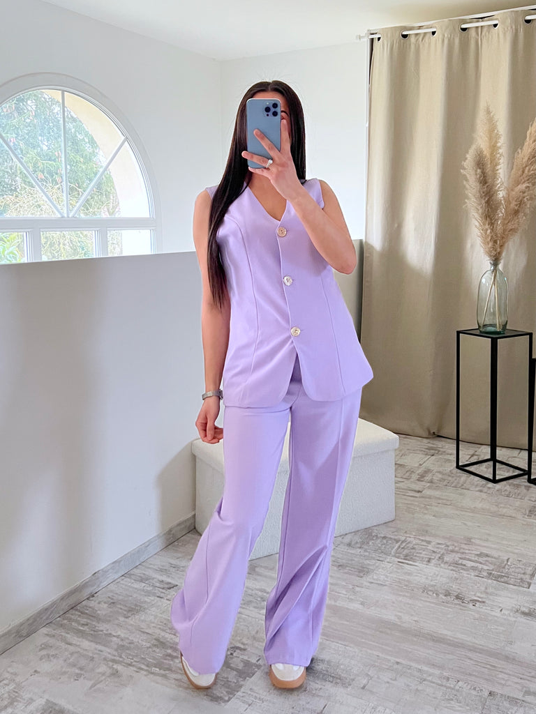 Ensemble Sans Manches Boutons Dorés Lila
