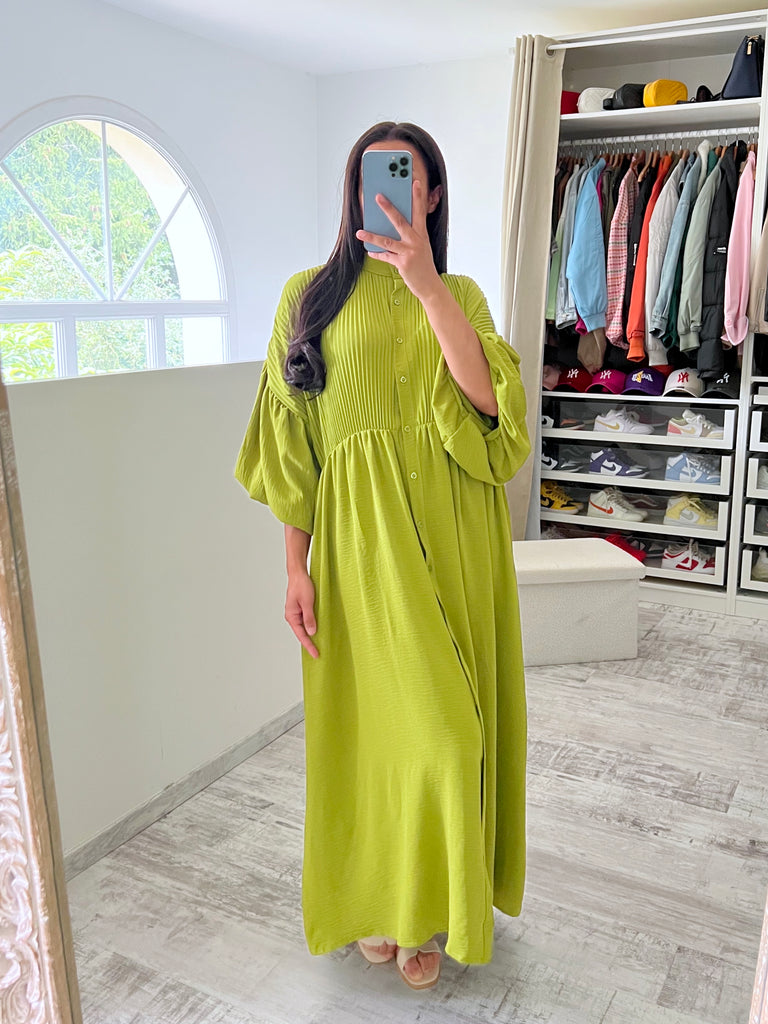 Robe Chemise Manches Ballons Anis