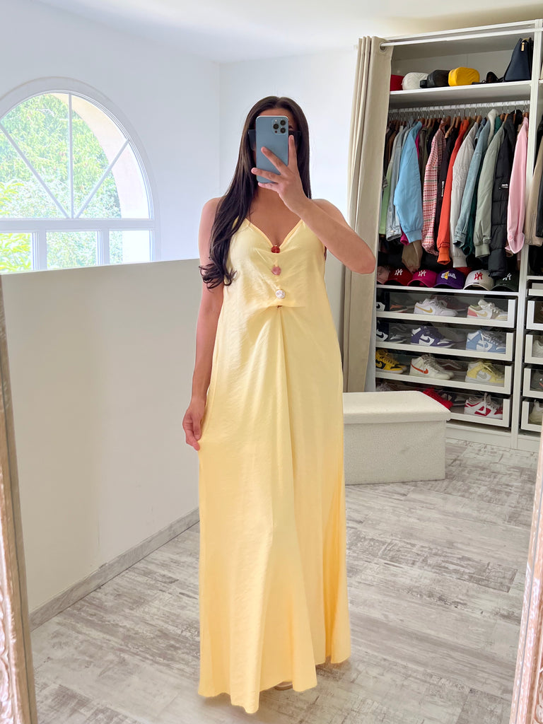 Robe Sans Manches Détail Pierres Jaune