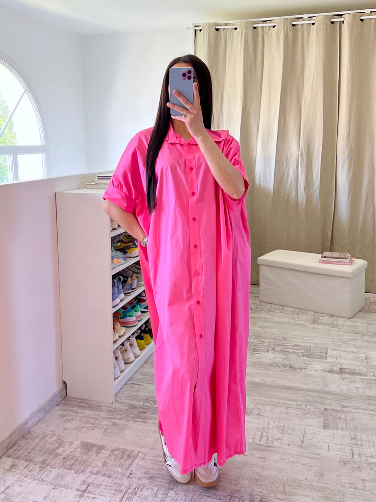 Robe Chemise Popeline Oversize Rose