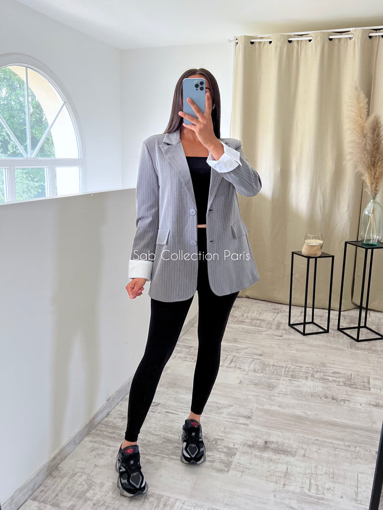 Blazer À Rayures Gris
