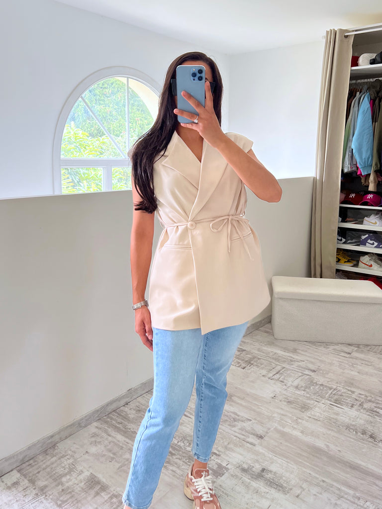 Blazer Sans Manches À Nouer Beige