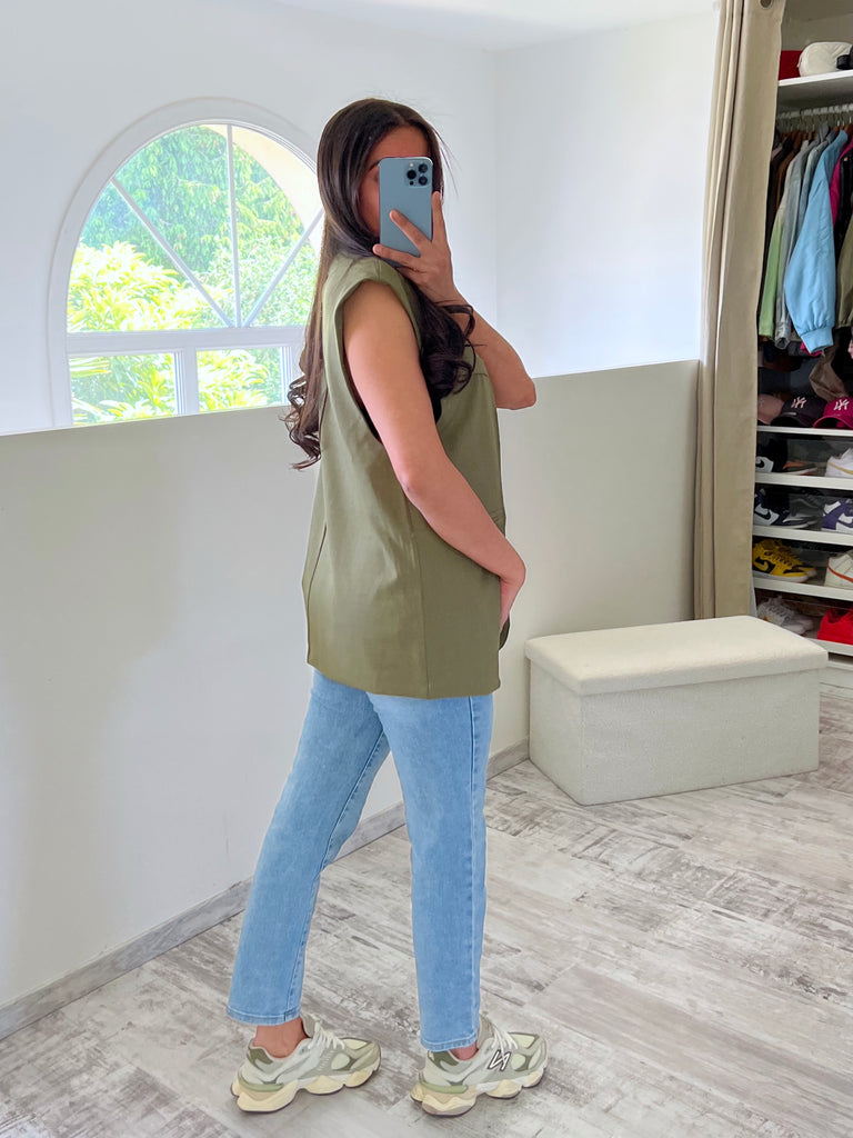 Gilet Blazer Sans Manches Kaki