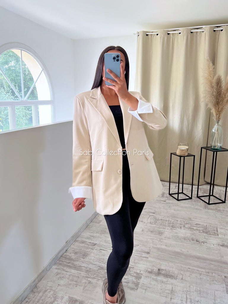 Blazer À Rayures Revers Nude