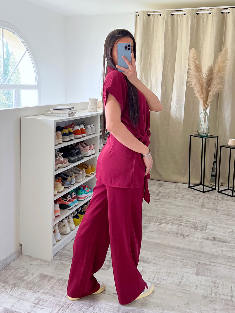 Ensemble Chemise Nouée Bordeaux